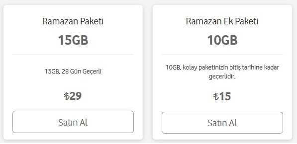 Vodafone 15 Gb Ramazan Paketi 29 Tl