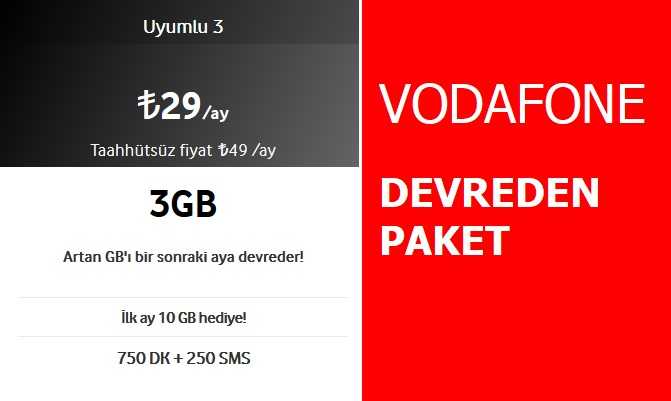 Vodafone Devreden Uyumlu 3 GB Paketi 29 TL