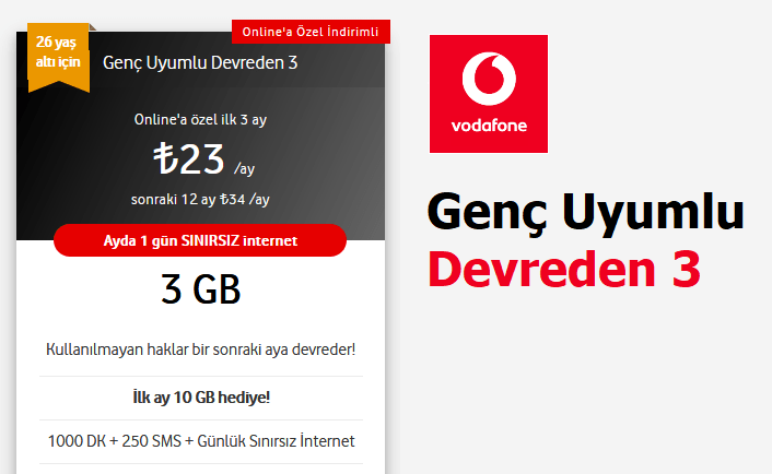 Vodafone Numara Taşıma Faturalı
Genç Uyumlu Devreden 3