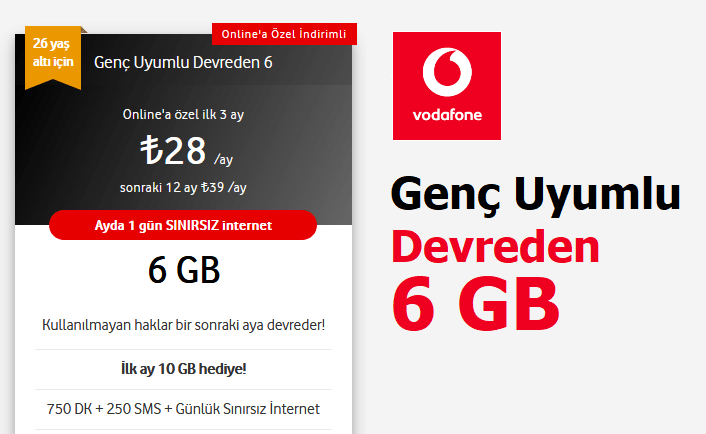 Genç Uyumlu Devreden 6 GB Tarifesi 28 TL