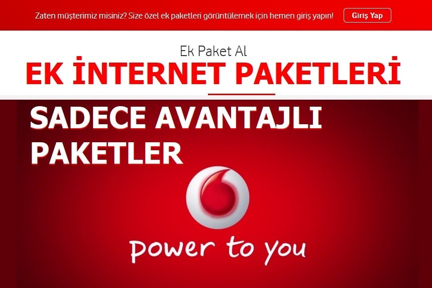 Vodafone Ek internet paketi 2021 (Sadece Avantajlılar)