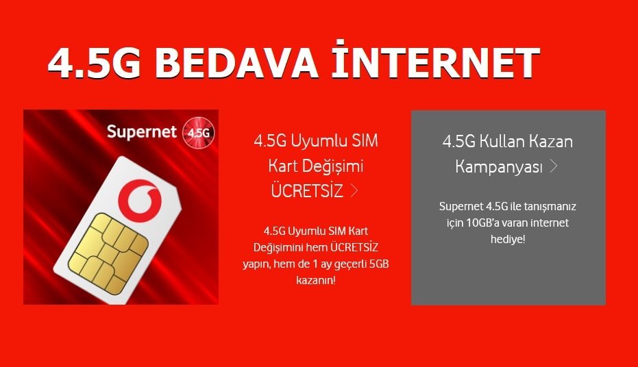 Vodafone 4.5G Bedava internet