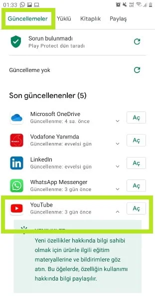 Youtube güncelleme istiyor