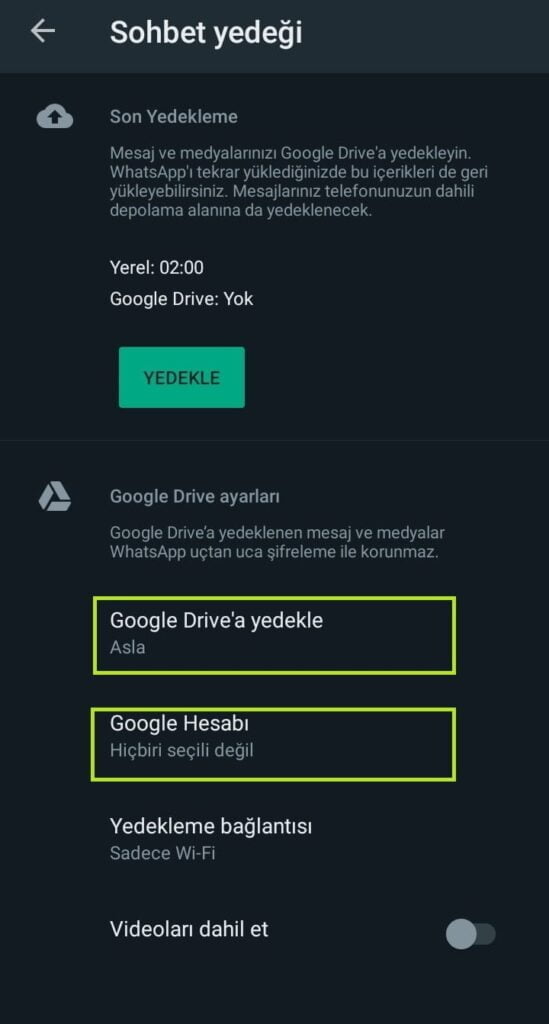 Google Drive WhatsApp Yedekleme Geri Yükleme 2