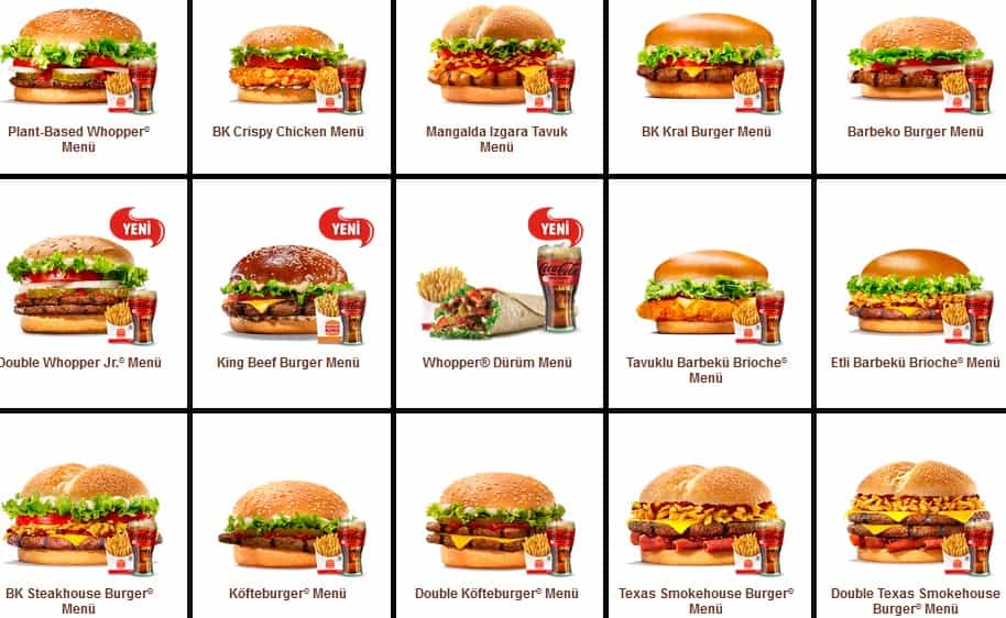 Burger king menü fiyatları