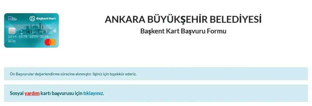 Ankara büyükşehir belediyesi başkent kart başvurusu