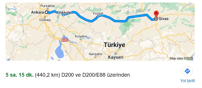 Ankara Sivas Arası Kaç Km