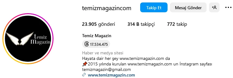 Temiz magazin instagram